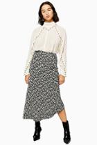 Topshop Petite Idol Black And White Ruched Floral Midi Skirt