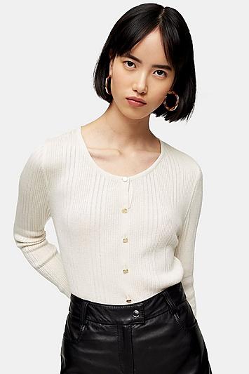 Topshop Ivory Mock Placket Top