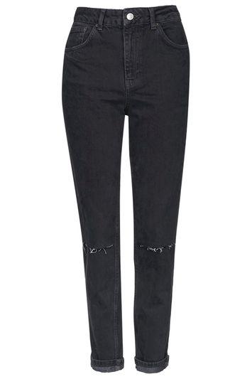 Topshop Moto Washed Black Ripped Mom Jeans