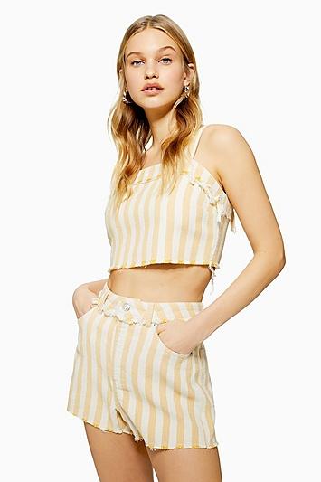 Topshop Striped Yellow Shorts