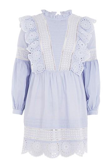 Topshop Stripe Cutwork Frill Smock Dress