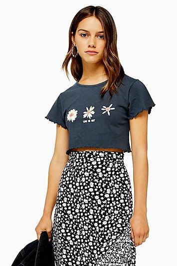 Topshop Petite Daisy Lettuce Crop T-shirt