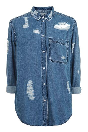 Topshop Moto Super Rip Oversize Shirt