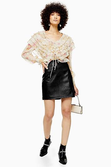 Topshop Petite Black Leather Look Mini Skirt