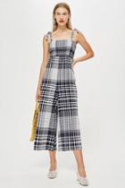 Topshop Shirred Check Jumpsuit