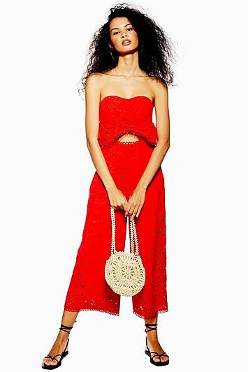 Topshop Red Broderie Anglaise Jumpsuit