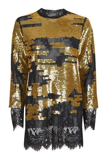 Topshop Patched Sequin Long Line Tunic