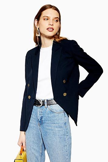 Topshop Navy Gold Button Blazer