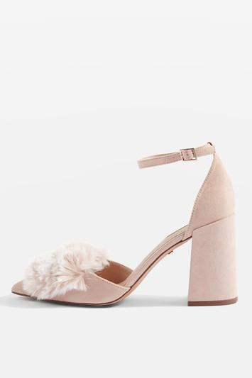 Topshop Glimmer Faux Fur Vamp Two Part Heeled Court Shoes