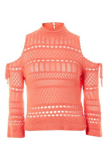 Topshop Pointelle Tie Cold Shoulder Top