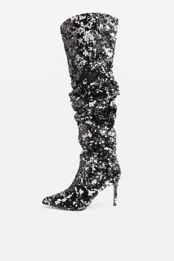 Topshop Bejeweled Knee High Sequin Boots