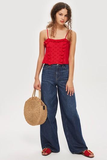 Topshop Petite Broderie Trim Camisole Top