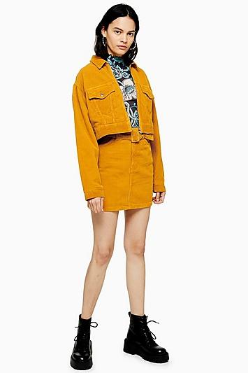 Topshop Mustard Corduroy Belted Skirt