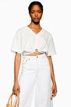 Topshop Ivory Laundered Buckle Detail Crop Blouse