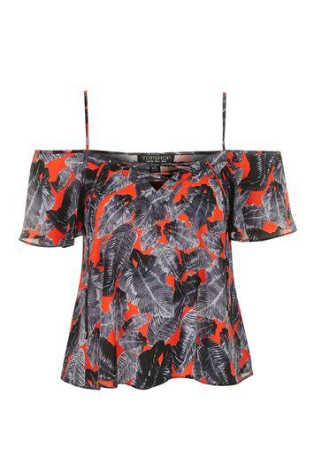 Topshop Palm Print Bardot Top