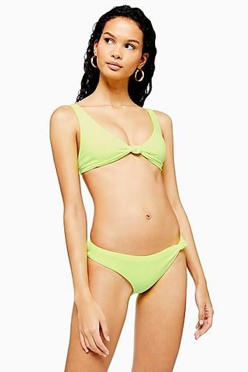 Topshop Neon Yellow Velour Knot High Leg Bikini Bottoms