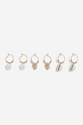 Skinny Dip 3 Pack Leaf And Shell Themed Earrings
