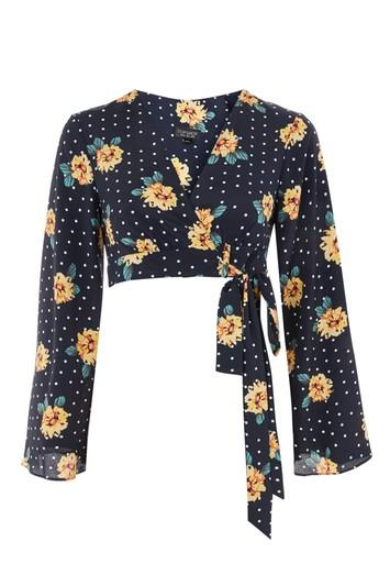 Topshop Daisy Print Spot Wrap Top