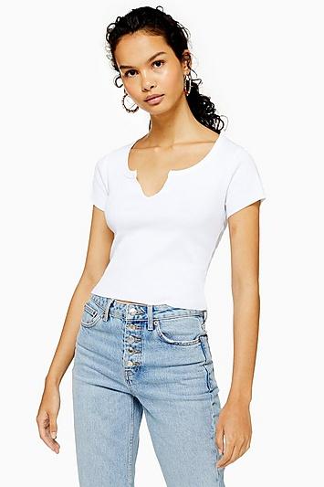 Topshop White Notch T-shirt