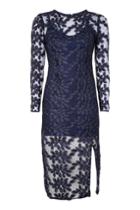Topshop Long Sleeve Leaf Applique Midi Dress