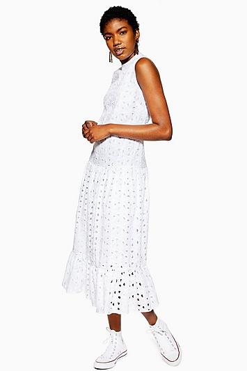 Topshop Broderie Midi Smock Dress