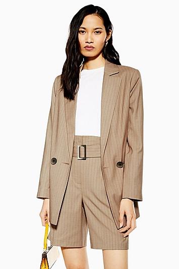 Topshop Camel Pinstripe Blazer