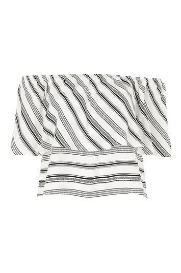 Topshop *stripe Deep Frill Bardot Top By Nobody's Child