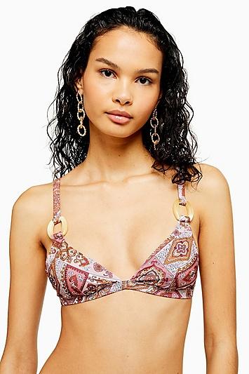 Topshop Scarf Print Ring Trim Triangle Top