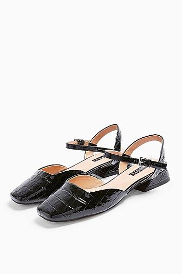 Topshop Alaska Black Croc Square Toe Shoes