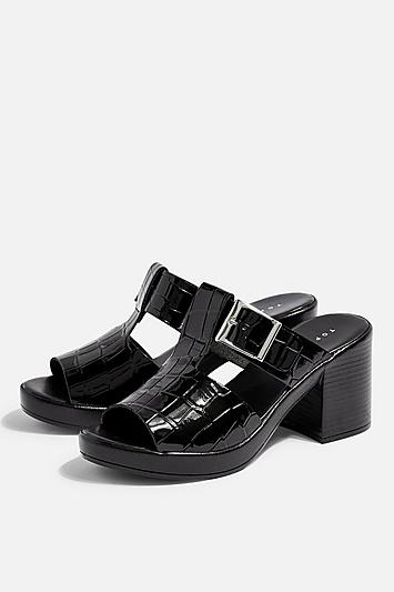 Topshop Dixie Black Buckle Mules