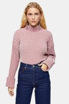 Topshop Knitted Chenille Turnback Cuff Cropped Jumper