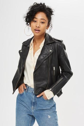 Topshop Petite Black Leather Biker Jacket