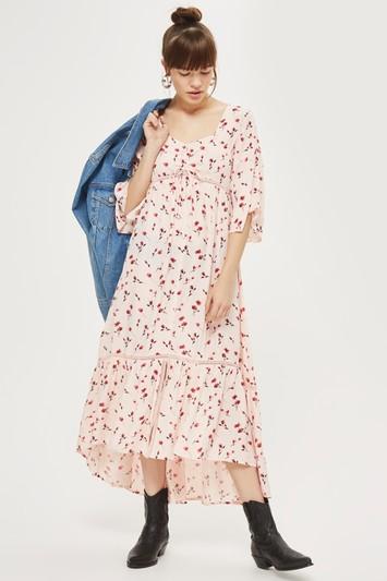 Topshop Ruched Floral Print Skater Dress