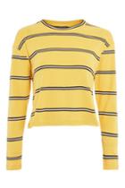 Topshop Yellow Striped Long Sleeve Crew Neck Top