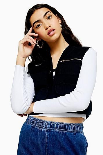 Topshop Black Short Fisherman Gilet