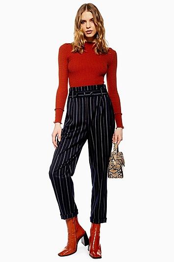 Topshop Tall Stripe Paperbag Trousers