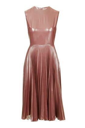 Topshop Petite Metallic Lam Pleated Midi Dress