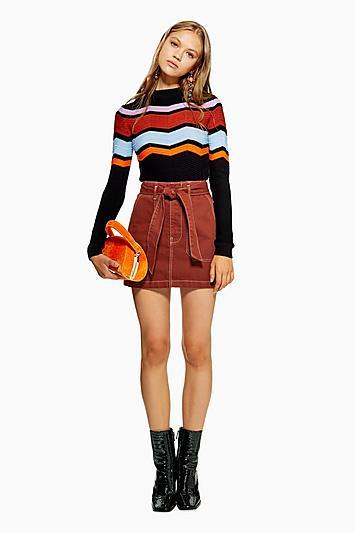 Topshop Rust Denim Utility Skirt