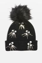 Topshop Flower Burst Embroidered Sequin Beanie Hat
