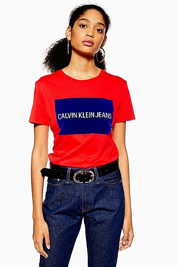 Topshop Flock Logo Box T-shirt By Calvin Klein