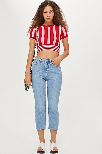 Topshop Petite Bleach Raw Hem Straight Leg Jeans