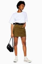 Topshop Petite Khaki Clip Belt Skirt