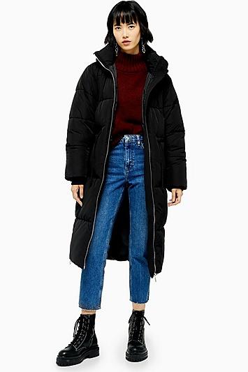 Topshop Black Longline Puffer Jacket