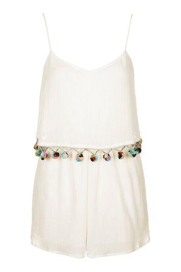 Topshop Petite Pom-pom Detailed Playsuit