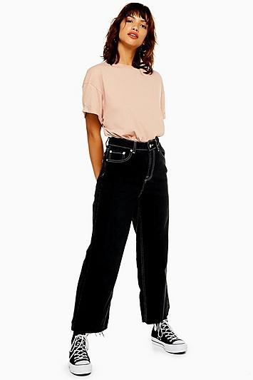 Topshop Contrast Stitch Raw Hem Crop Jeans