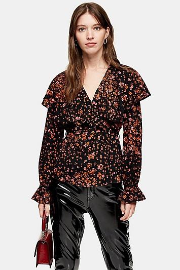 Topshop Fallen Floral Bloom Angel Sleeve Blouse