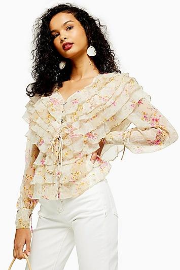 Topshop Floral Ruffle Layered Top