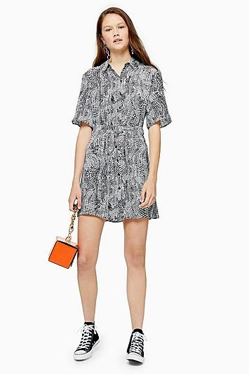 Topshop Tall Animal Belt Mini Shirt Dress
