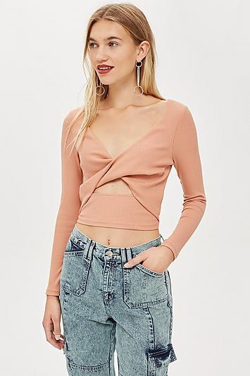 Topshop Twist Front Ribbed Top