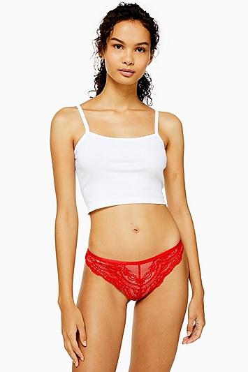 Topshop Red Elastic Waistband Brazilian Knickers